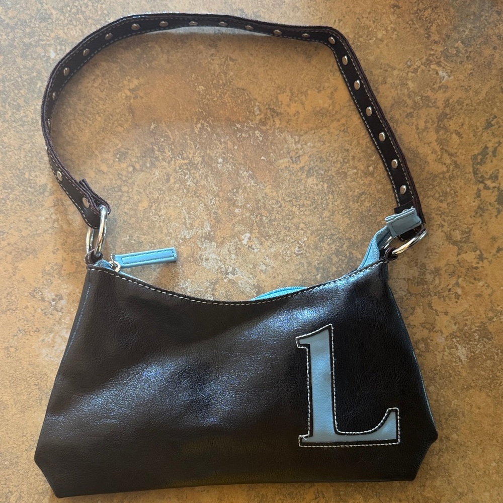 Y2K “L” Black Leather Shoulder Bag